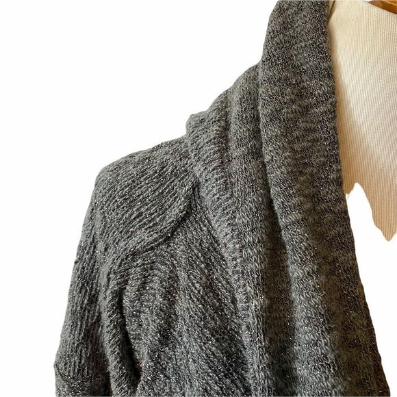 Anthropologie Saturday Sunday Metallic Knit Ingleside Gray Open Front Cardigan - Picture 5 of 7